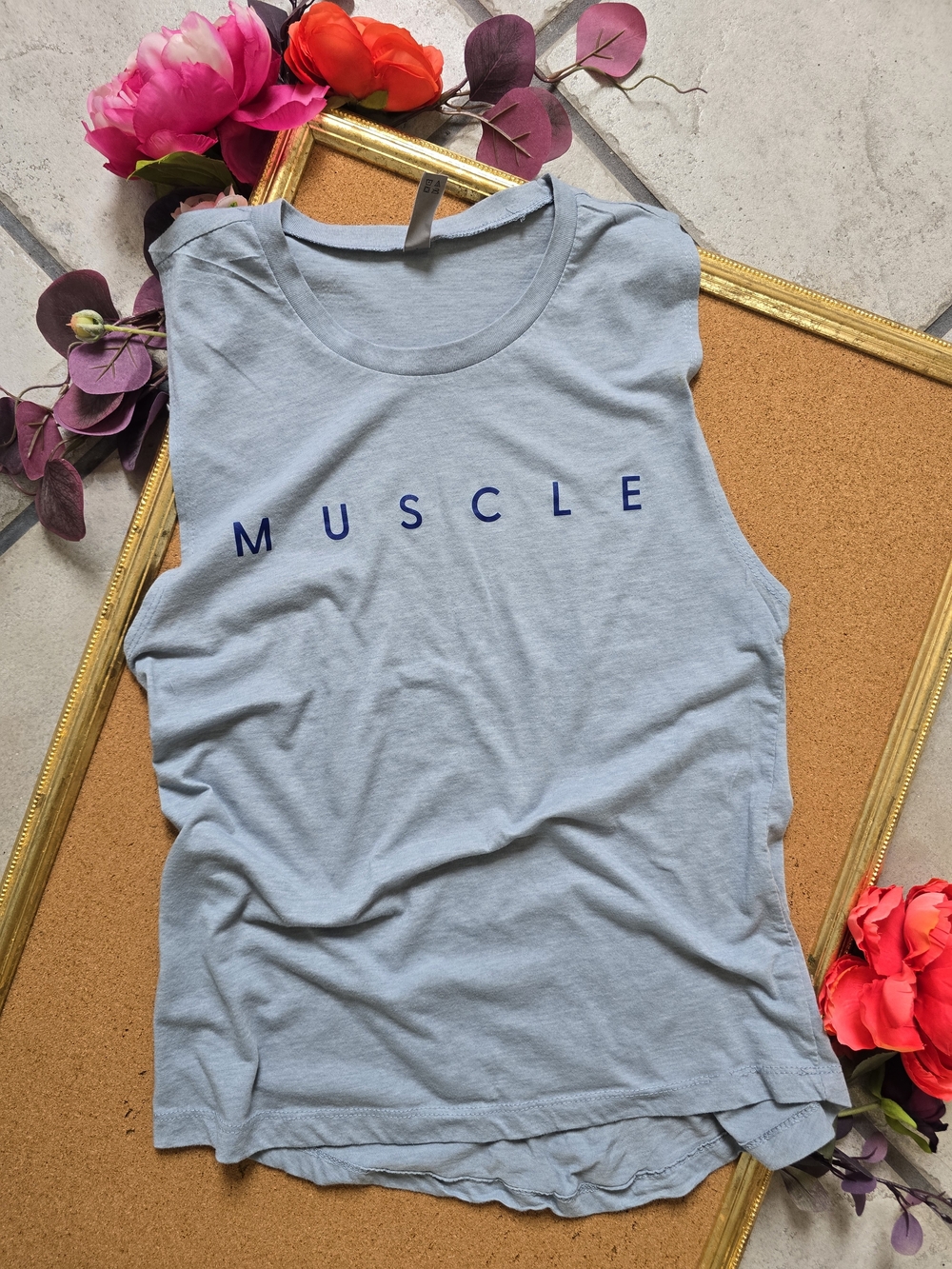 💪 2/$15 LFT Clothing Co. Light Blue Muscle Tee with Navy 'MUSCLE' Print